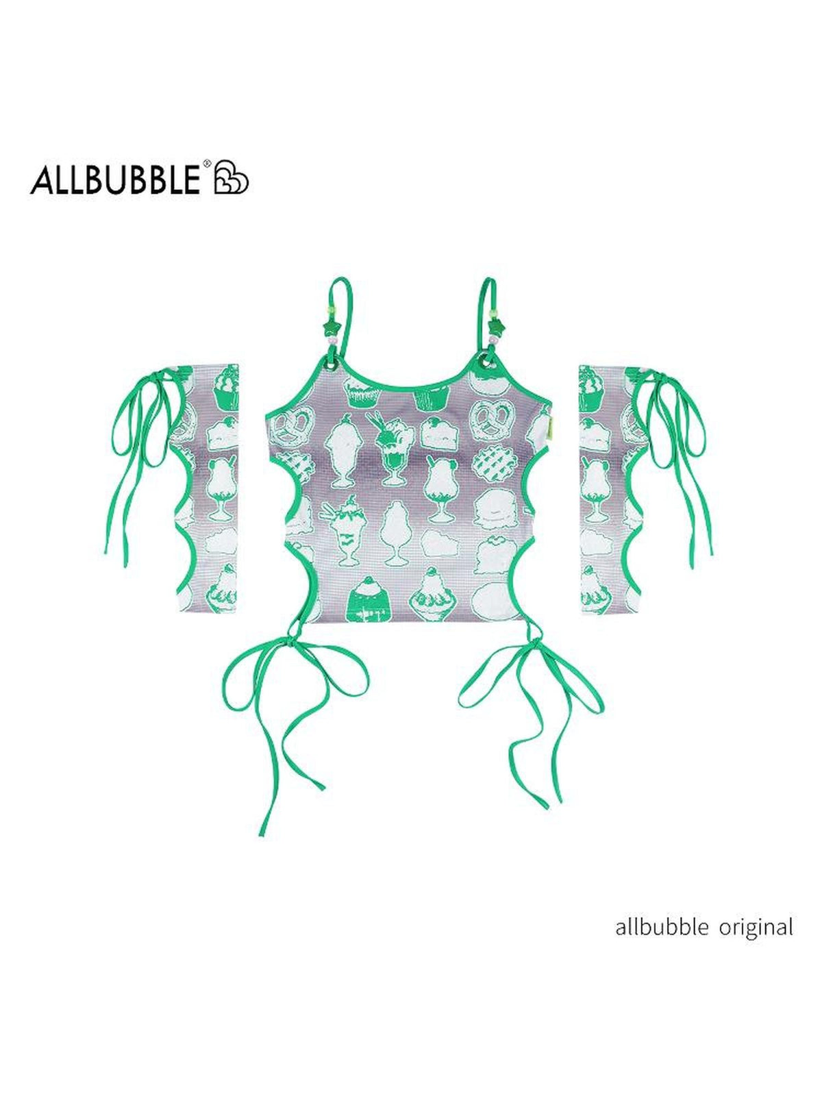allbubble Green Ice Cream Print Side Cutout Strappy Women's Polyester Tank Tops