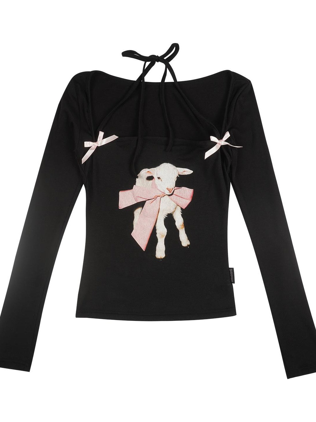 allbubble Halter Bow Print Slim Fit Cotton Women's Long Sleeve T-shirts
