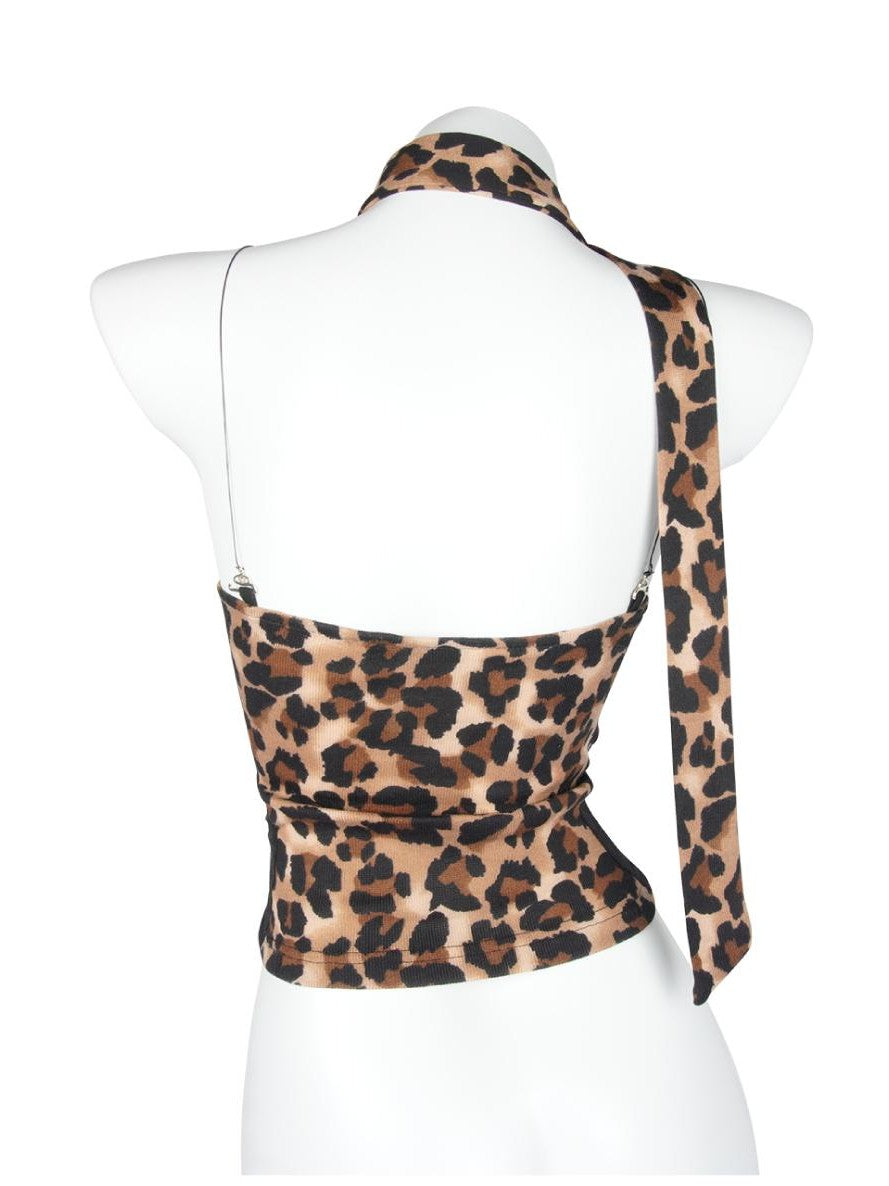 allbubble Leopard Print Lace Ruched Open Back Women's Polyester Tube Tops