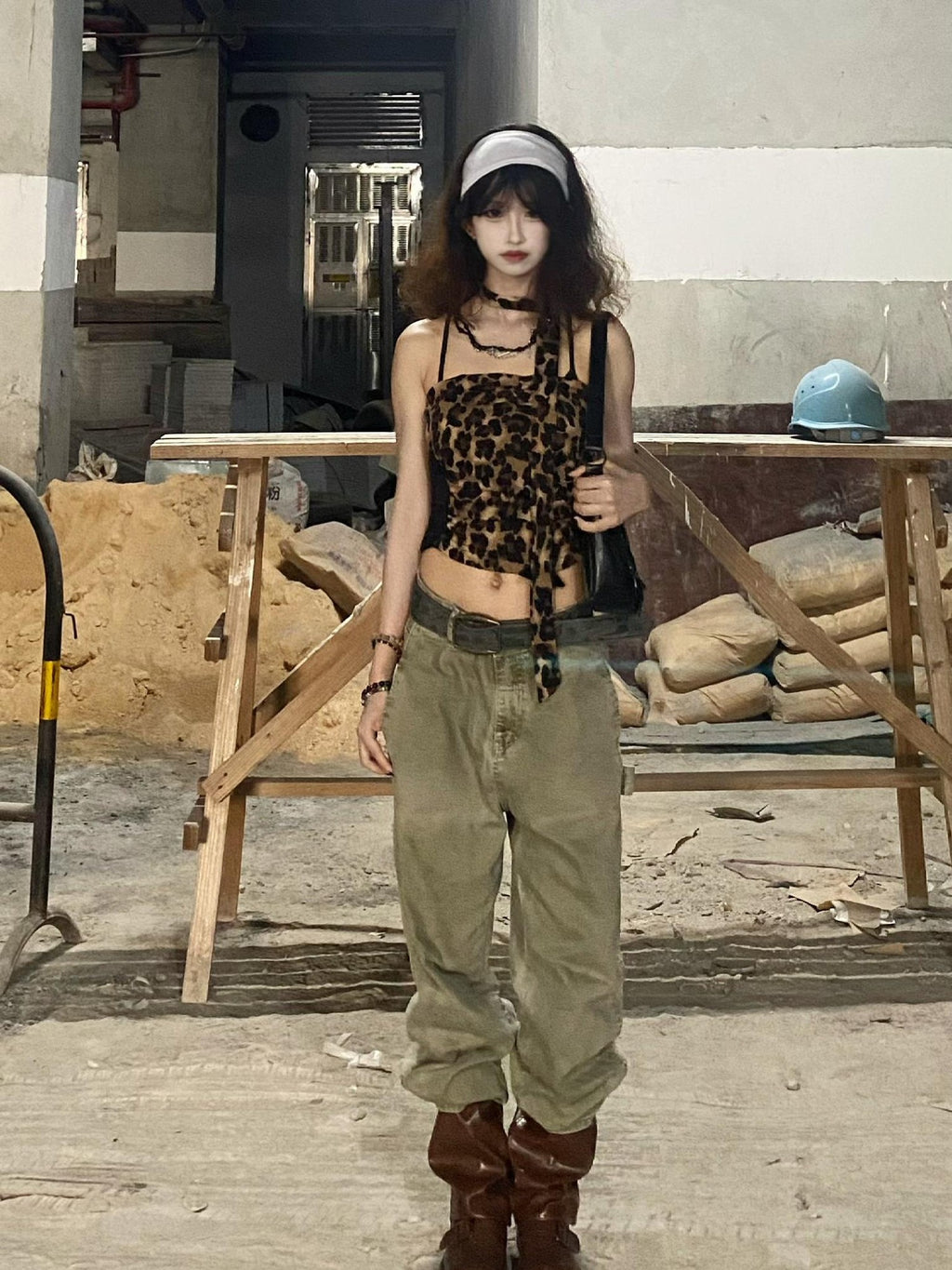 allbubble Leopard Print Lace Ruched Open Back Women's Polyester Tube Tops