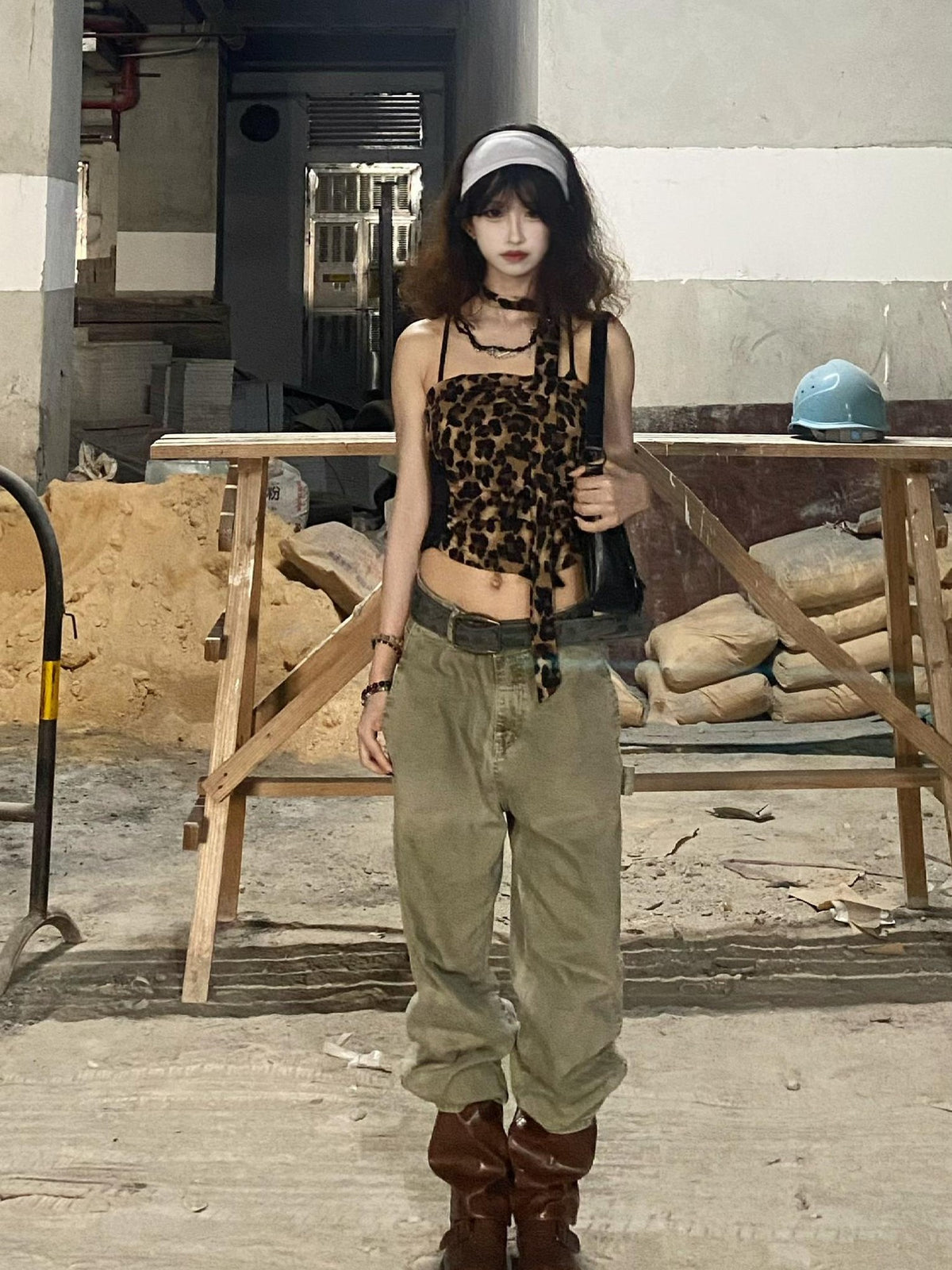 allbubble Leopard Print Lace Ruched Open Back Women's Polyester Tube Tops