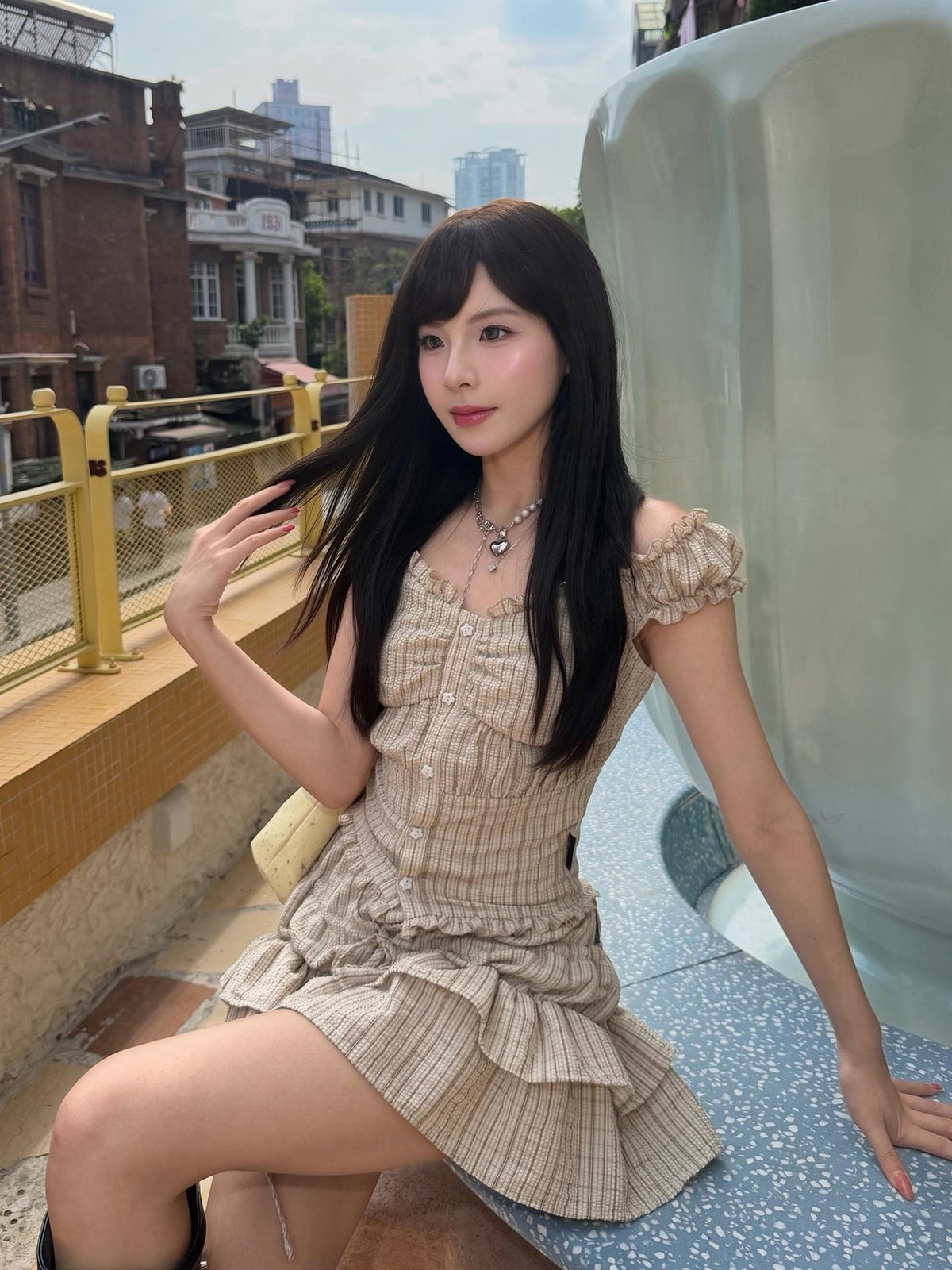 allbubble Plaid Embroidered Women's Polyester Matching Skirt Sets