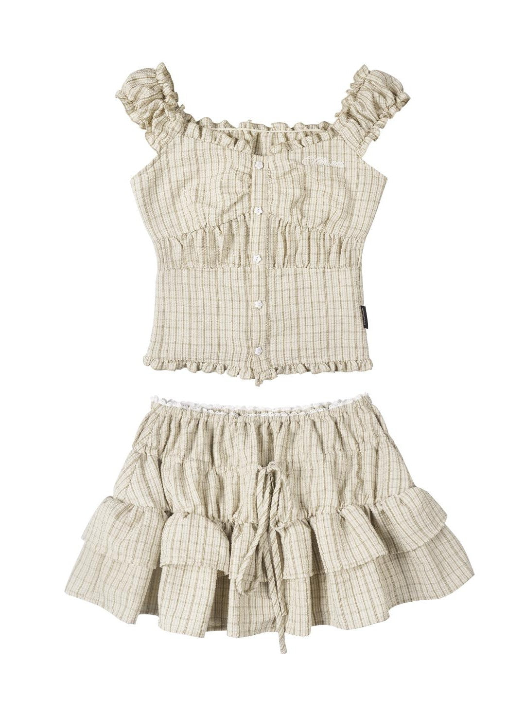allbubble Plaid Embroidered Women's Polyester Matching Skirt Sets