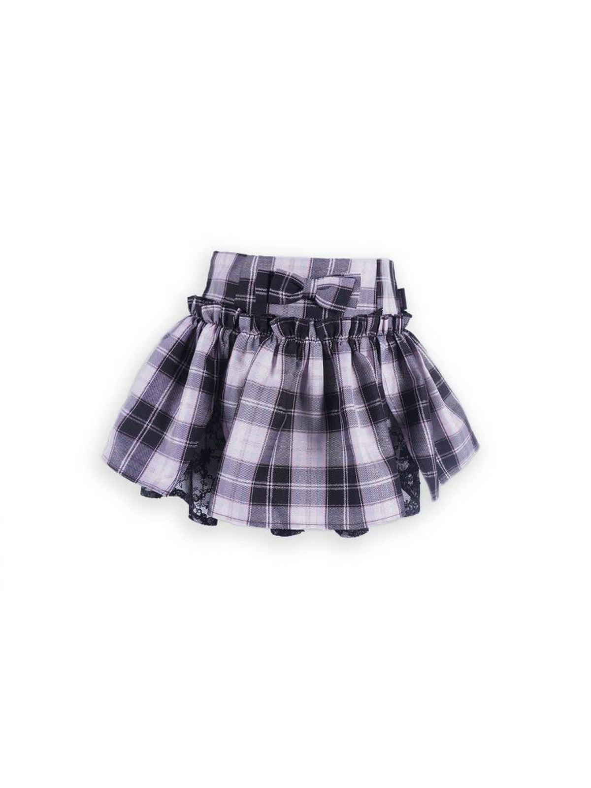 allbubble Plaid Lace Trim Split Tiered Mid Rise Women's Polyester Mini Skirts