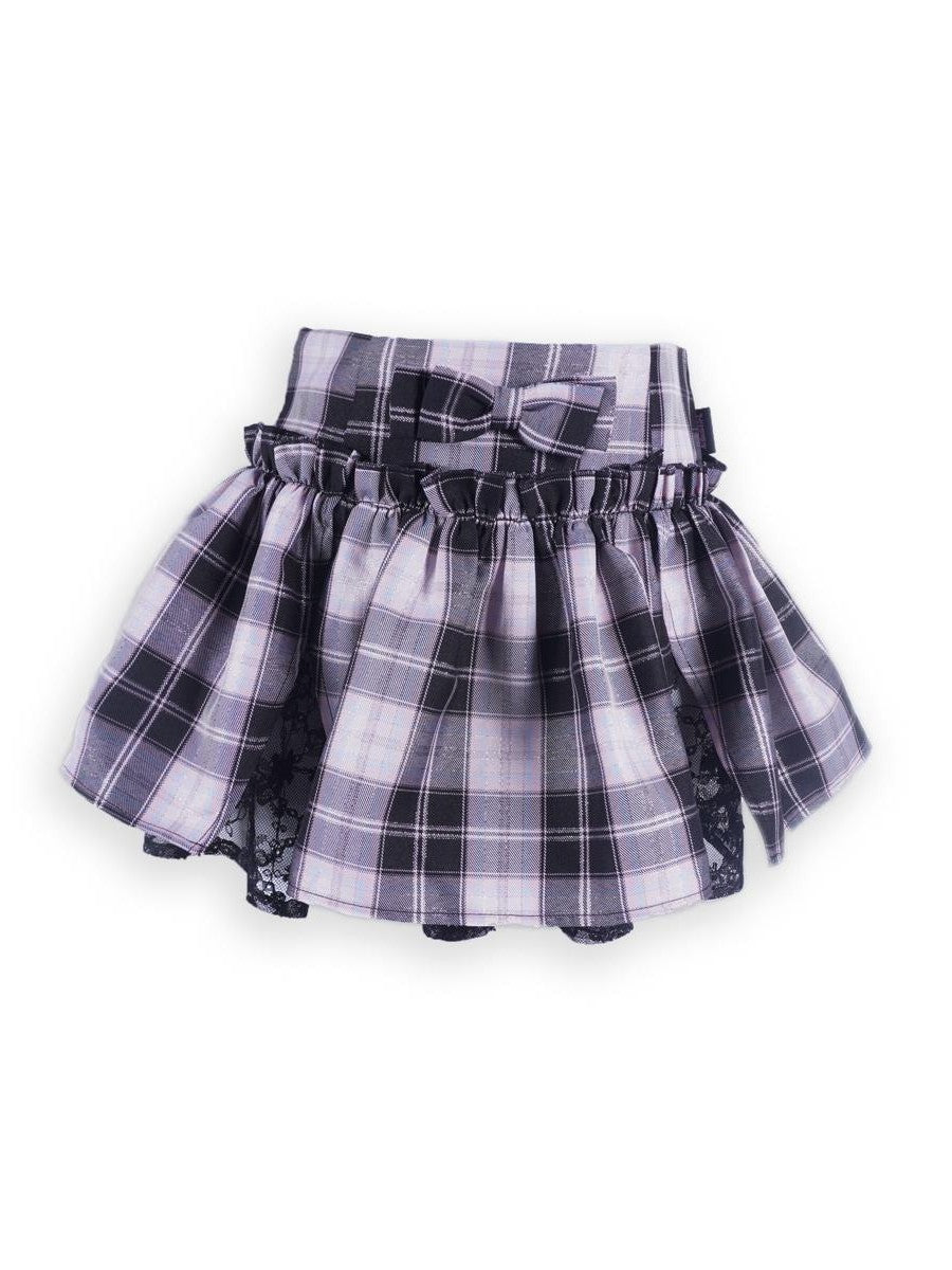 allbubble Plaid Lace Trim Split Tiered Mid Rise Women's Polyester Mini Skirts
