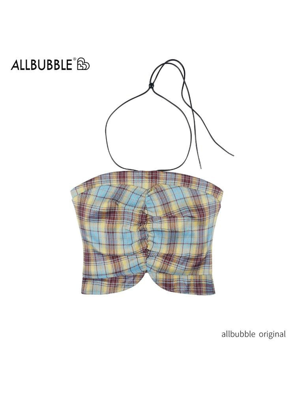 allbubble Plaid Slim Fit Metal Halter Neck Women's Polyester Tube Tops