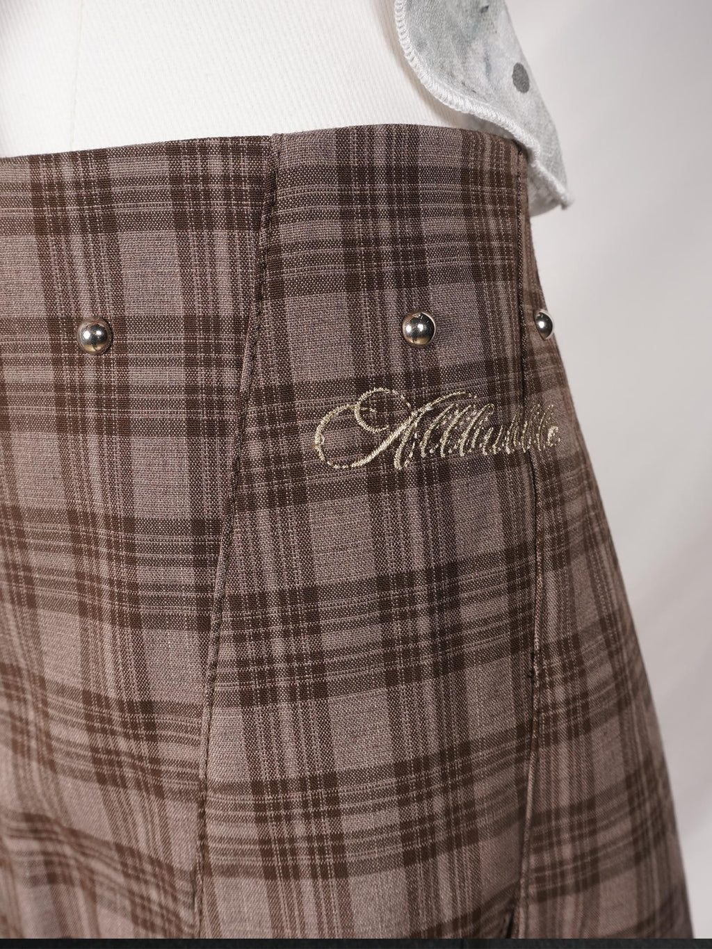 allbubble Plaid Studded Low Waist Bias Cut Women's Polyester Pleated Skirts