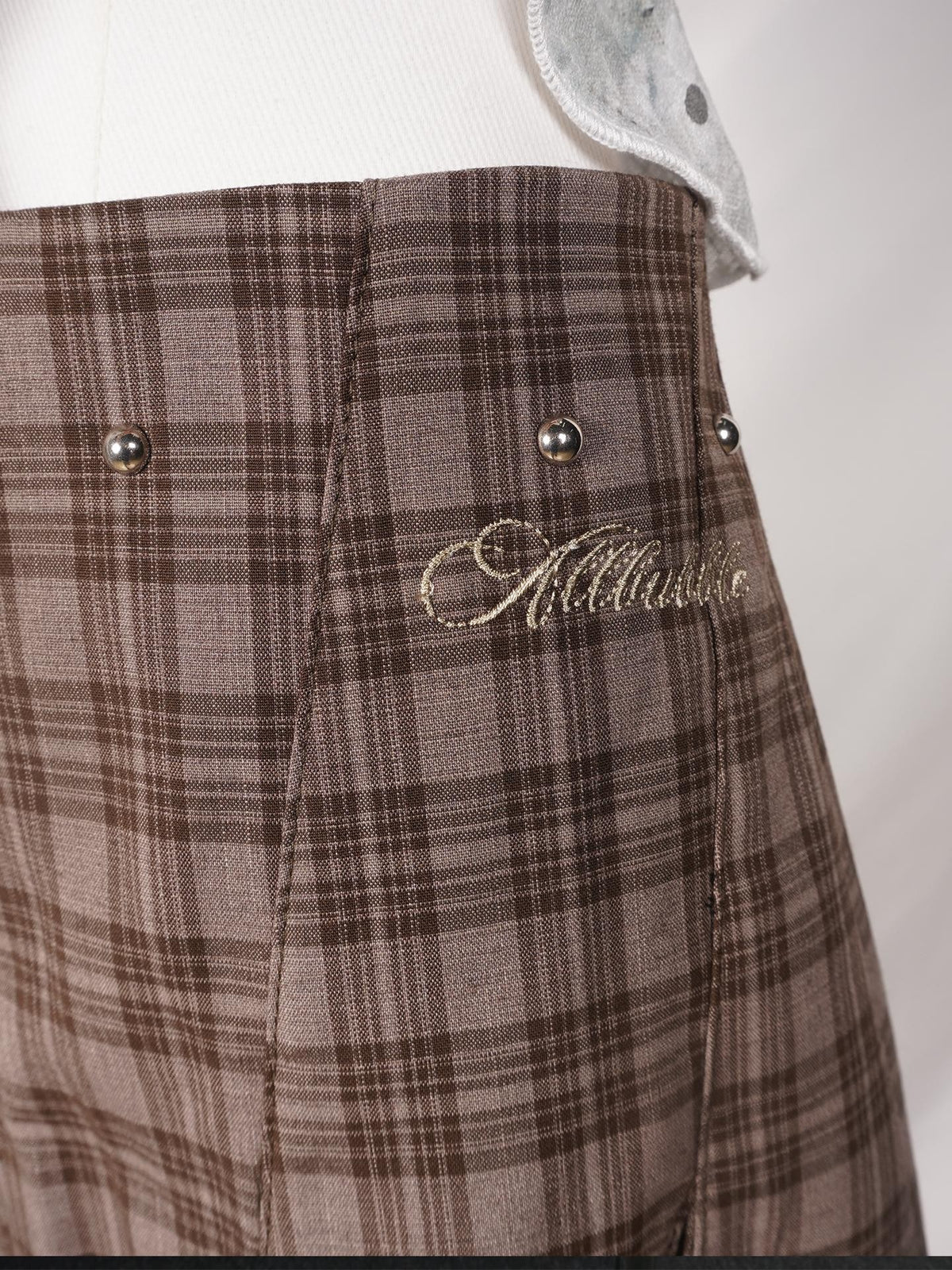 allbubble Plaid Studded Low Waist Bias Cut Women's Polyester Pleated Skirts