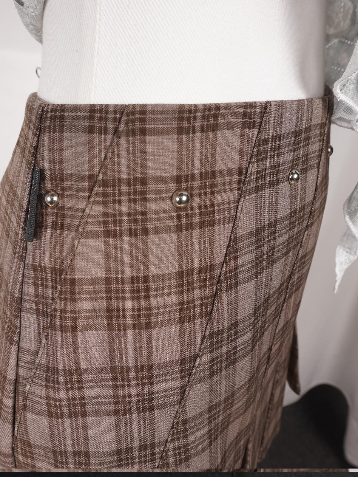 allbubble Plaid Studded Low Waist Bias Cut Women's Polyester Pleated Skirts