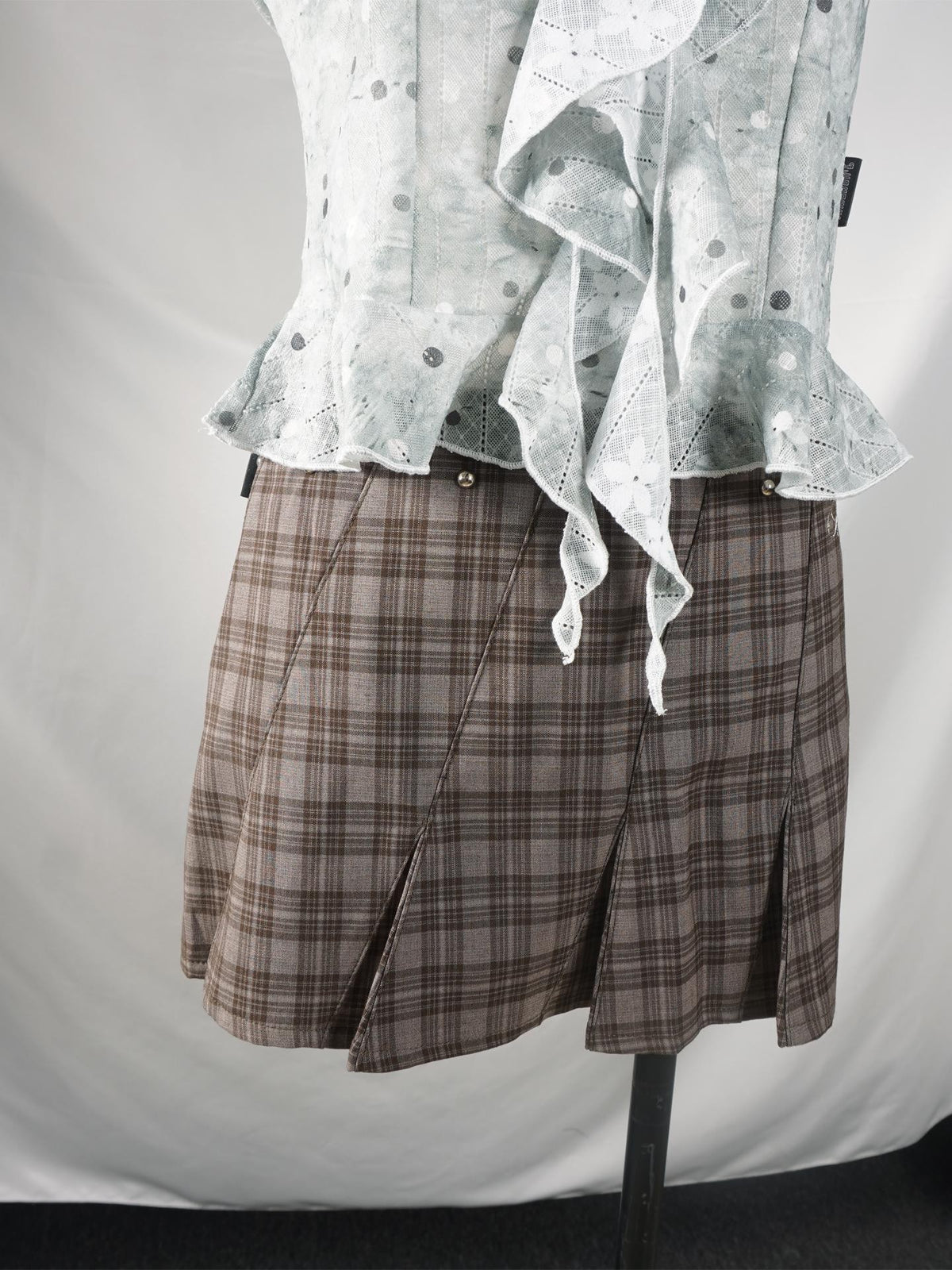 allbubble Plaid Studded Low Waist Bias Cut Women's Polyester Pleated Skirts