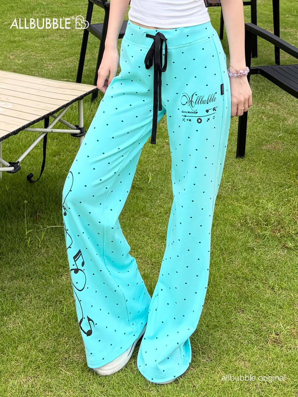 allbubble Polka Dot Print Flared Women's Cotton Sweatpants