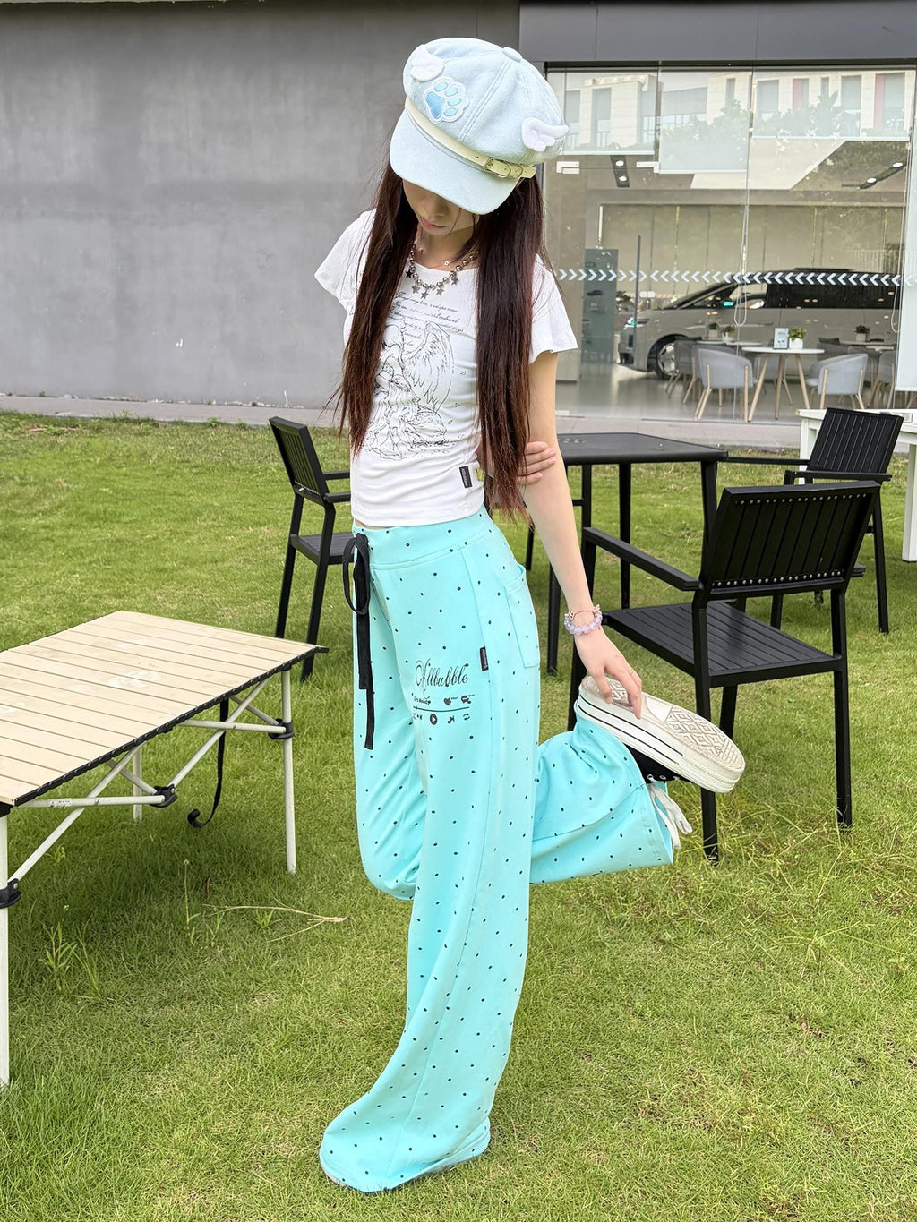 allbubble Polka Dot Print Flared Women's Cotton Sweatpants