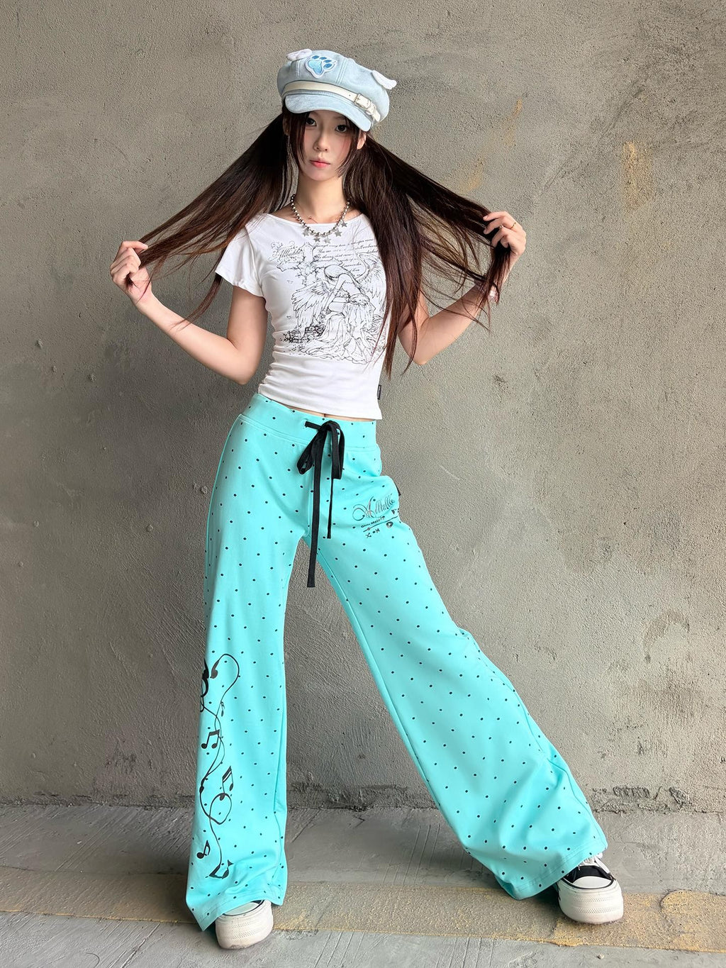 allbubble Polka Dot Print Flared Women's Cotton Sweatpants