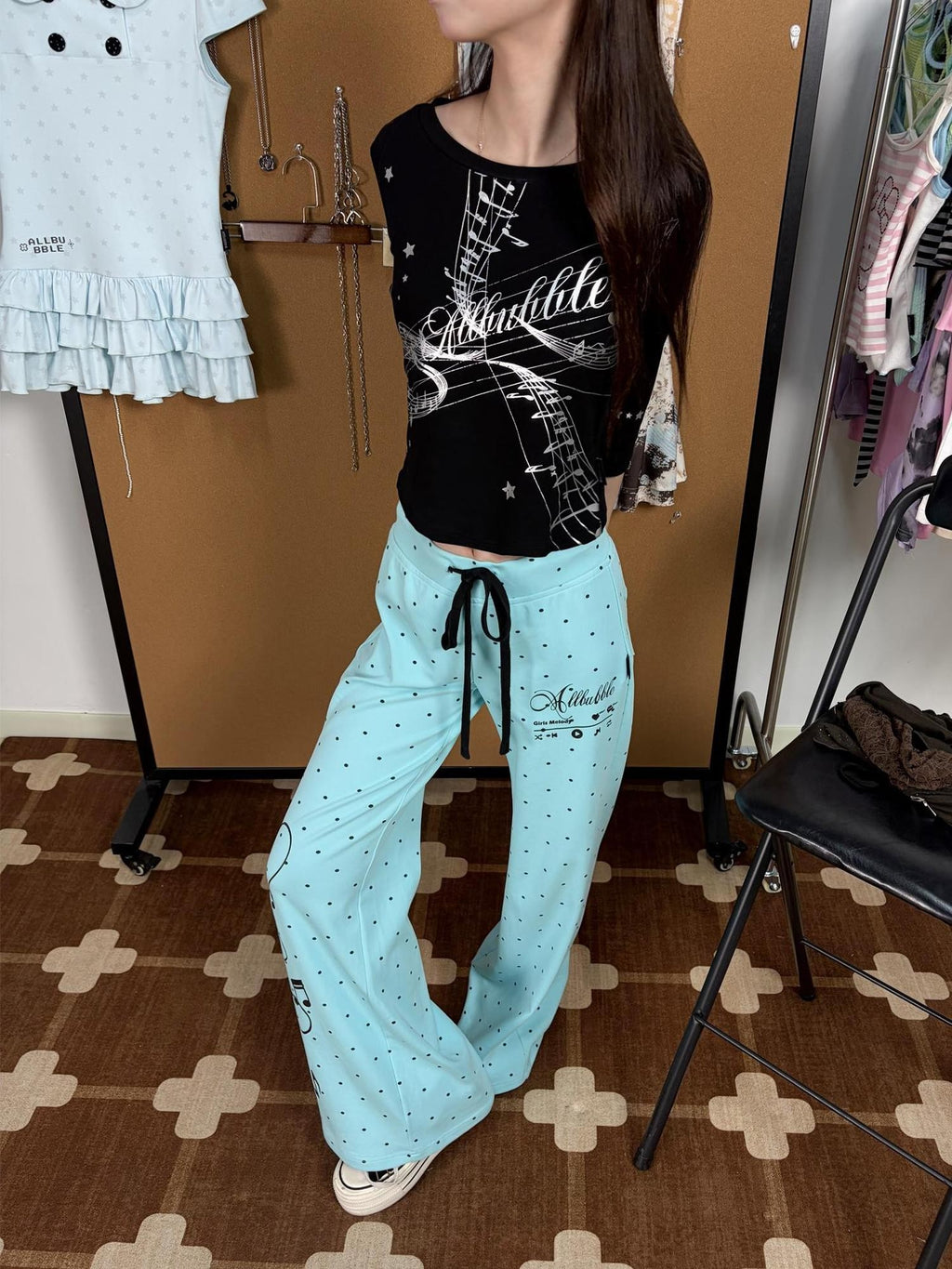 allbubble Polka Dot Print Flared Women's Cotton Sweatpants