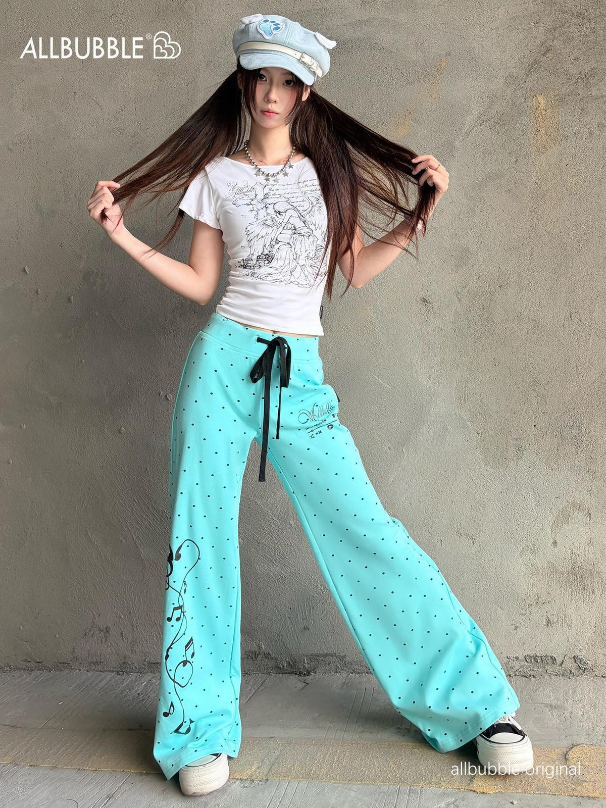 allbubble Polka Dot Print Flared Women's Cotton Sweatpants