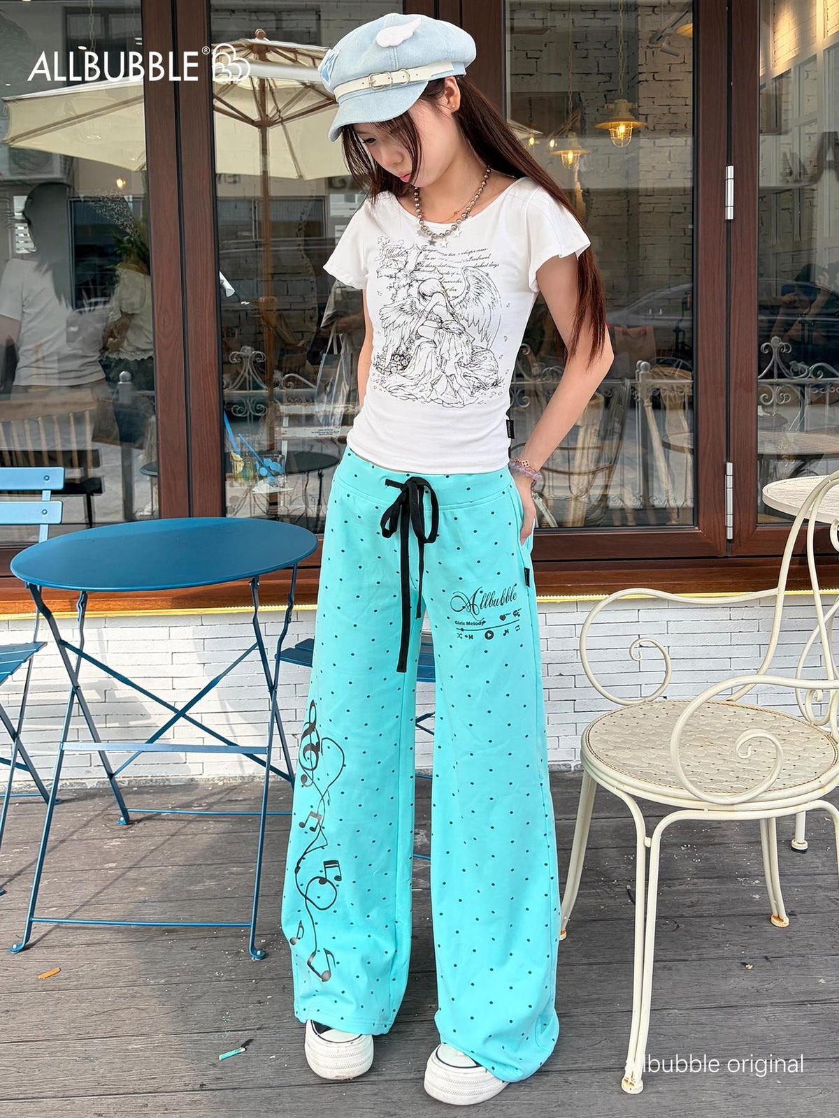 allbubble Polka Dot Print Flared Women's Cotton Sweatpants