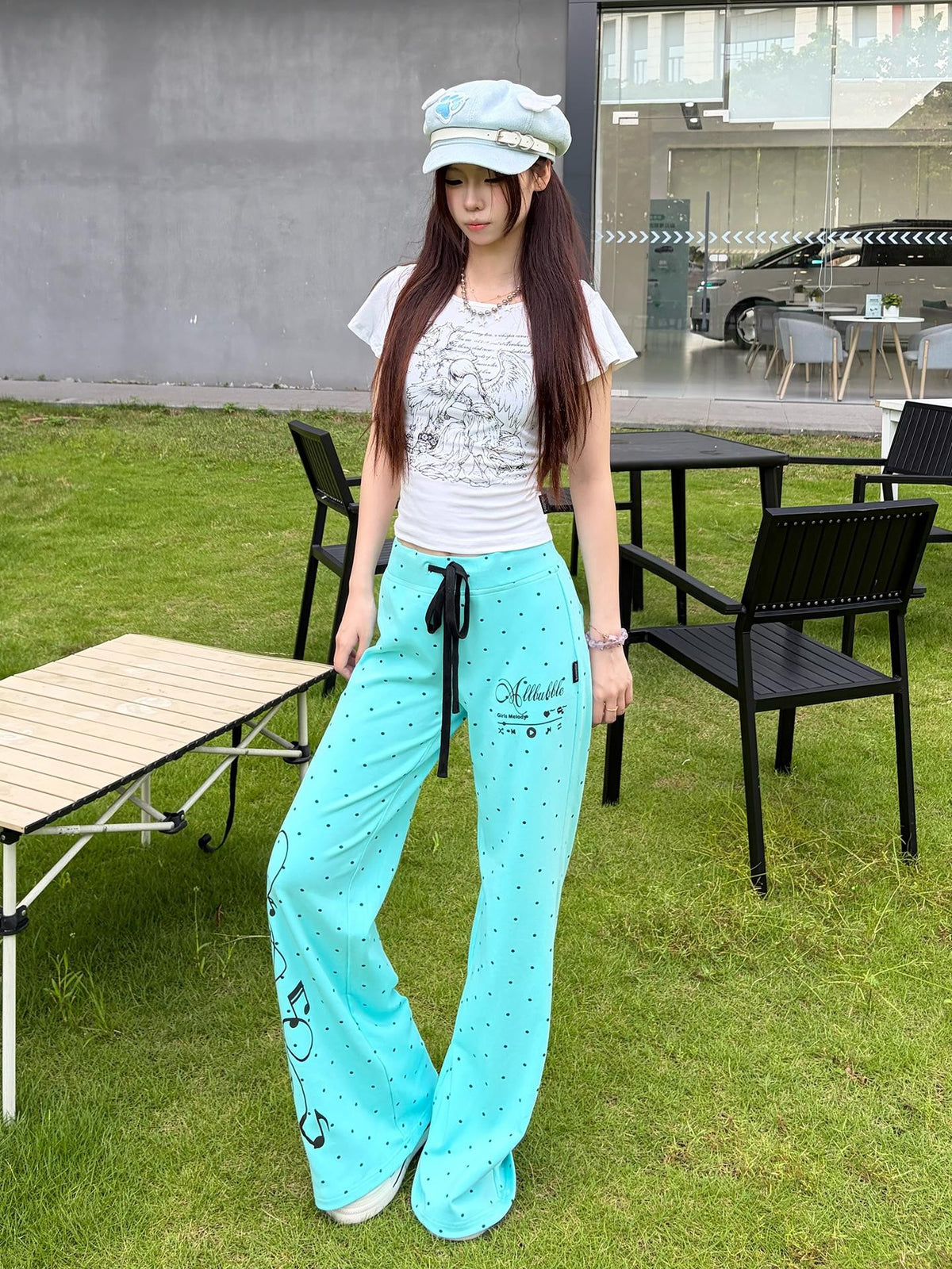 allbubble Polka Dot Print Flared Women's Cotton Sweatpants