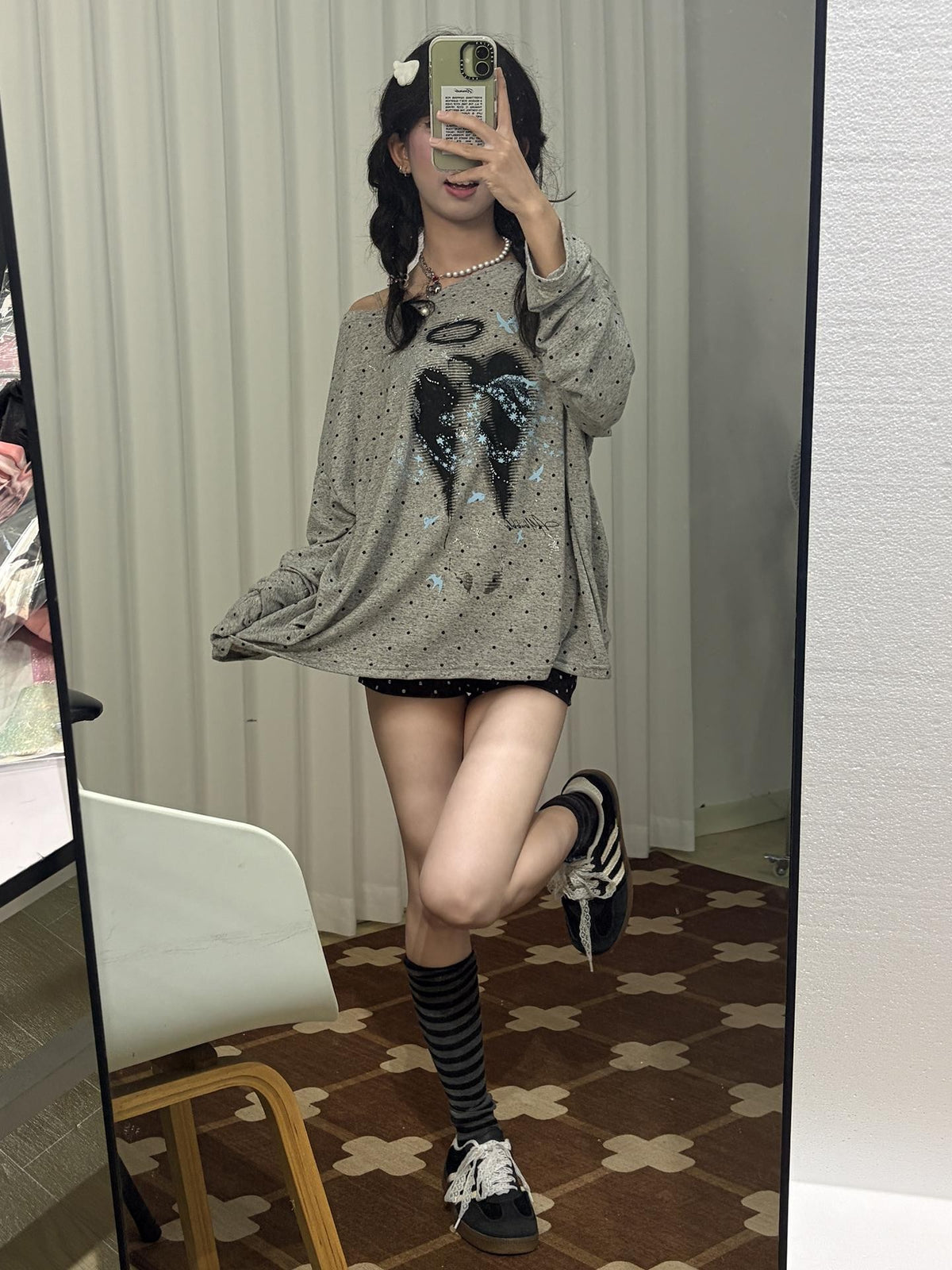 allbubble Polka Dot Print Linen Women's Long Sleeve T-shirts