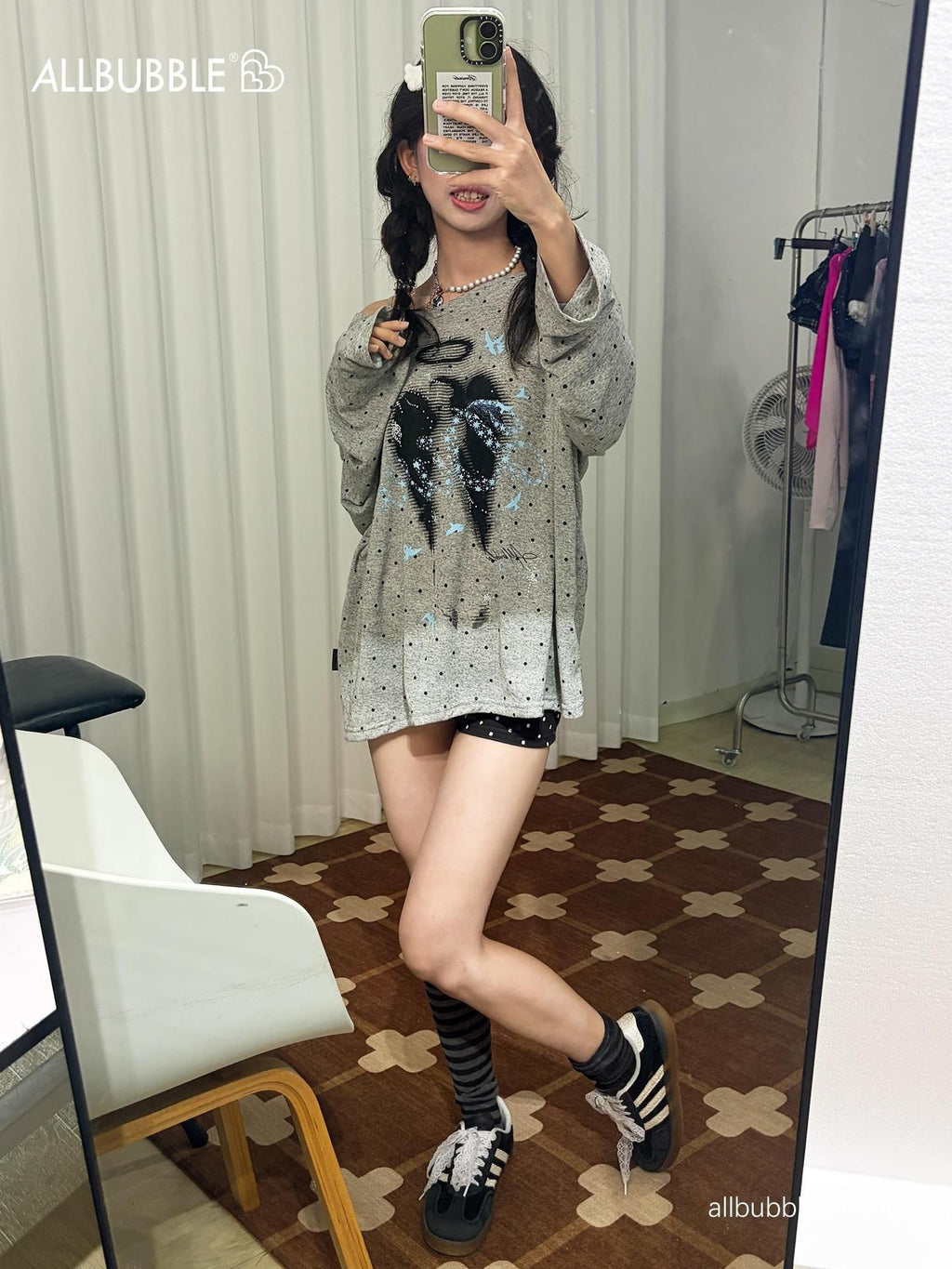 allbubble Polka Dot Print Linen Women's Long Sleeve T-shirts