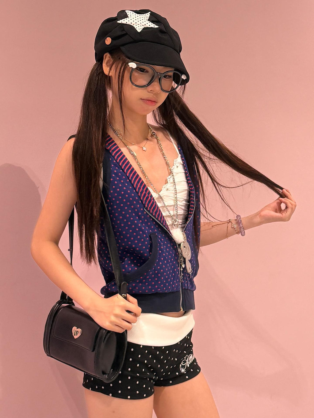 allbubble Purple Striped Polka Dot Reversible Hooded Zip Women's Cotton Blend Tank Tops