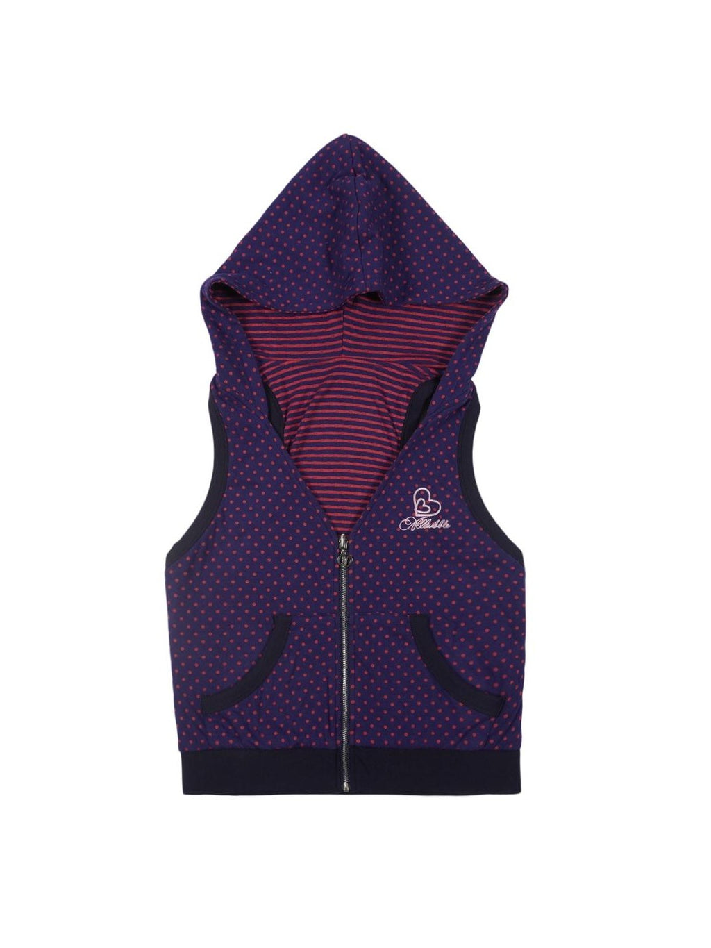 allbubble Purple Striped Polka Dot Reversible Hooded Zip Women's Cotton Blend Tank Tops