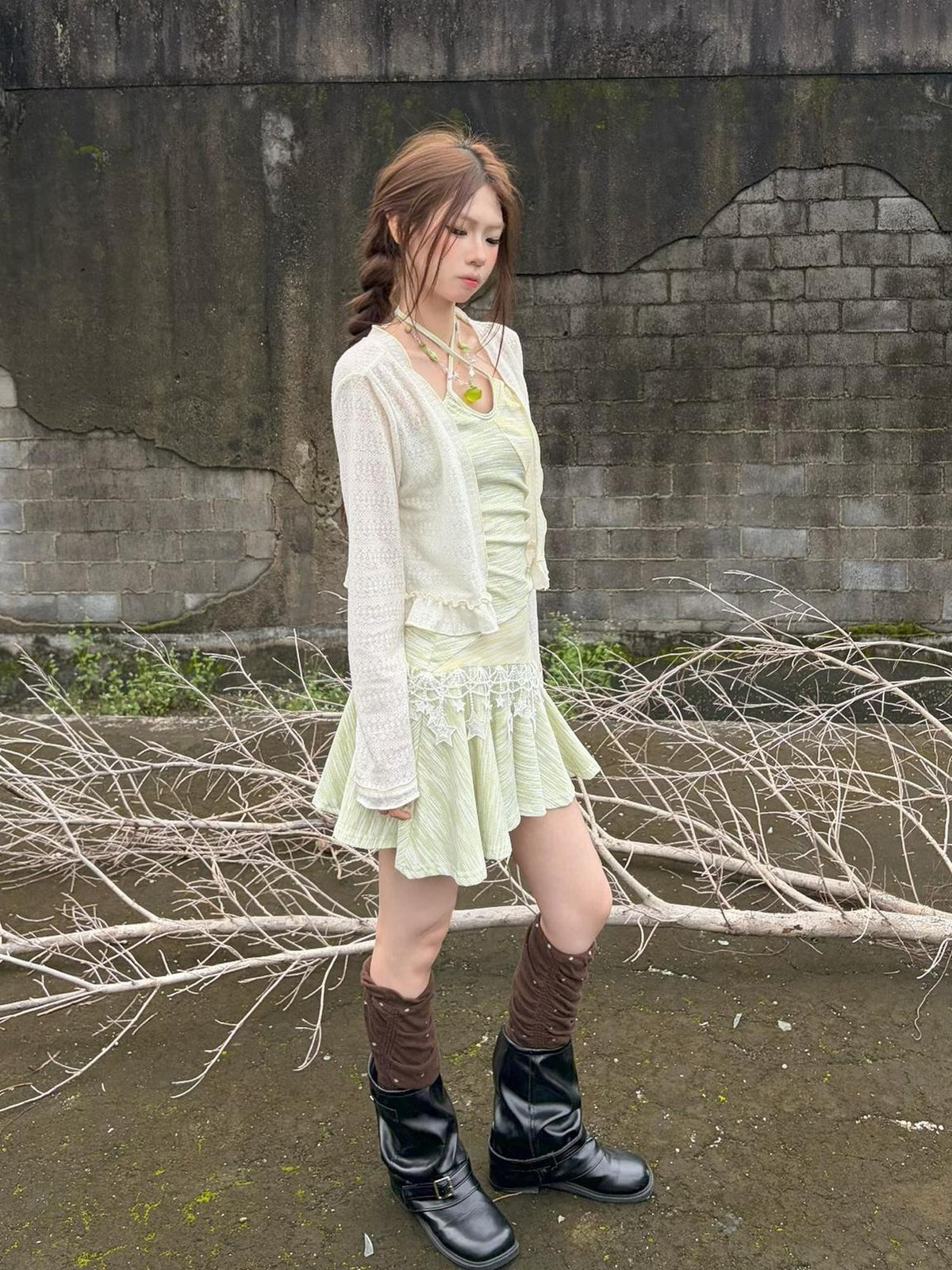 allbubble Ruffle Trim Lace V-neck Long Sleeve Women's Knit Cardigans
