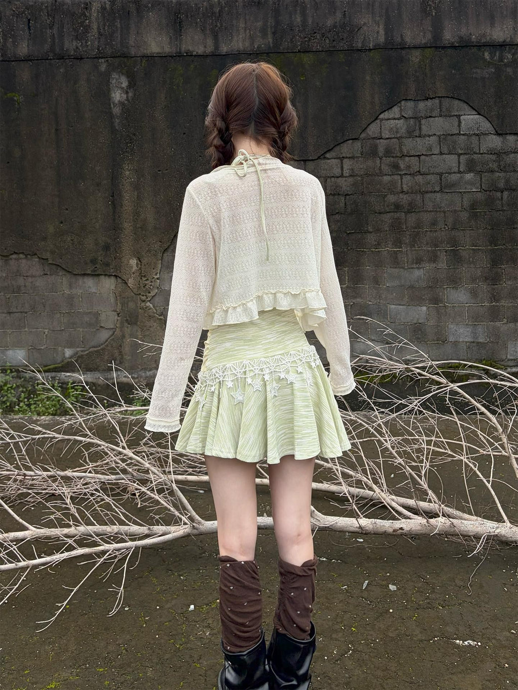 allbubble Ruffle Trim Lace V-neck Long Sleeve Women's Knit Cardigans