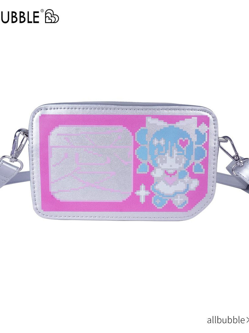 allbubble Silver Print Cartoon Square Box Pu Women's Shoulder Bags
