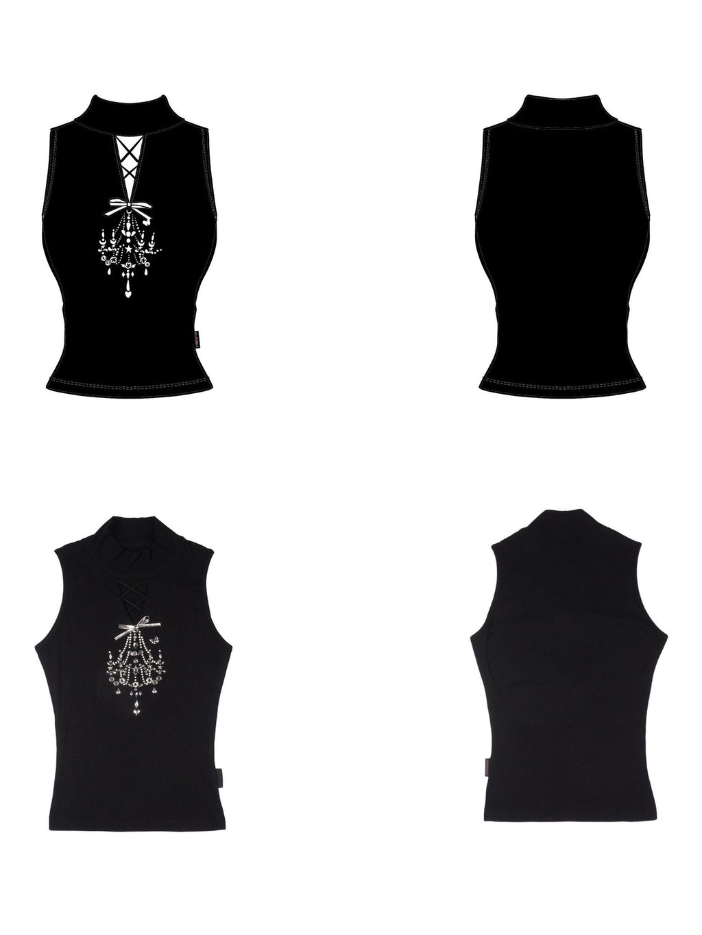 allbubble Silver Rhinestone High Neck Ribbed Knit Women's Cotton Tank Tops