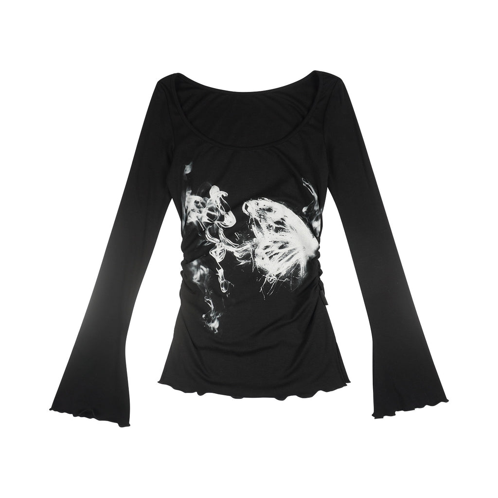 allbubble_Smoke_Butterfly_Art_Print_Ruched_Waist_Women's_Lyocell_Long_Sleeve_T-shirts_1083186928912_MISSTT