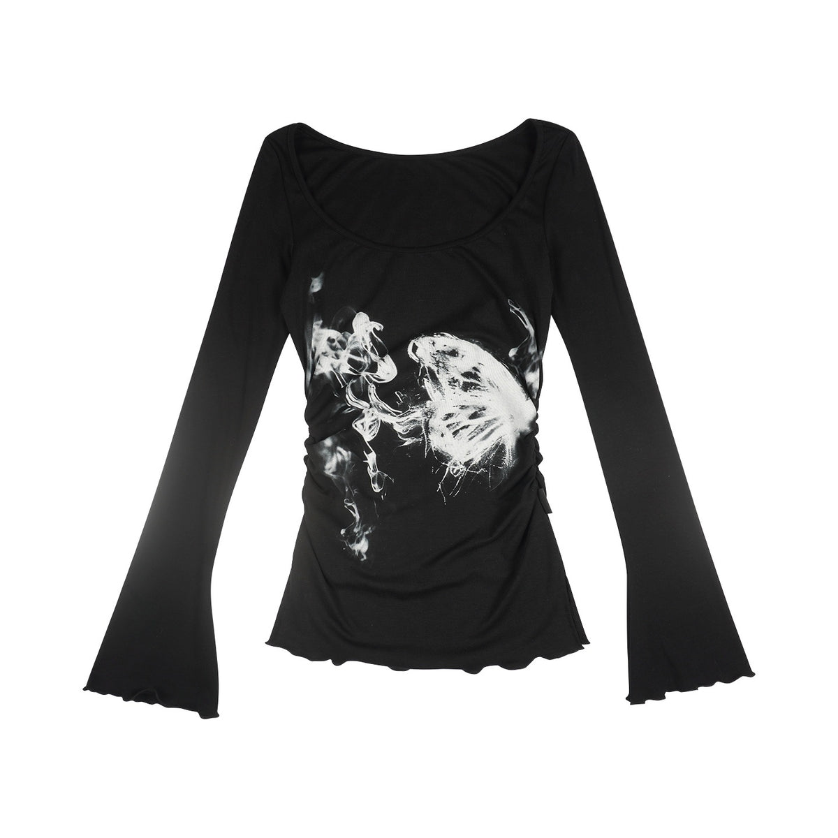 allbubble_Smoke_Butterfly_Art_Print_Ruched_Waist_Women's_Lyocell_Long_Sleeve_T-shirts_1083186928912_MISSTT