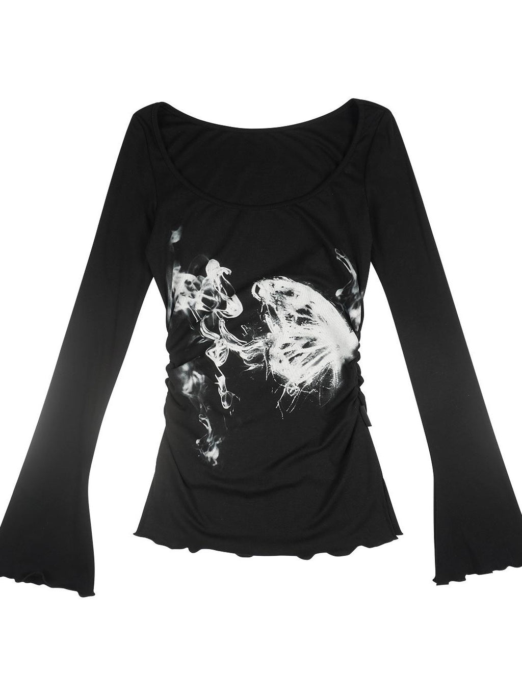 allbubble Smoke Butterfly Art Print Ruched Waist Women's Lyocell Long Sleeve T-shirts