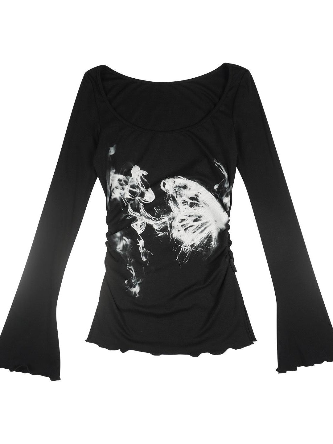 allbubble Smoke Butterfly Art Print Ruched Waist Women's Lyocell Long Sleeve T-shirts
