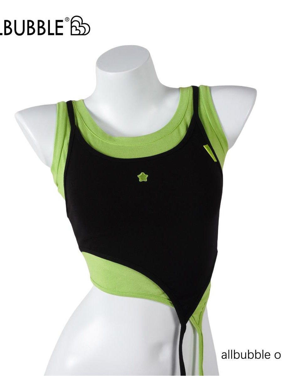 allbubble Star Print Faux Layered Slim Fit Cotton Women's Tank Tops