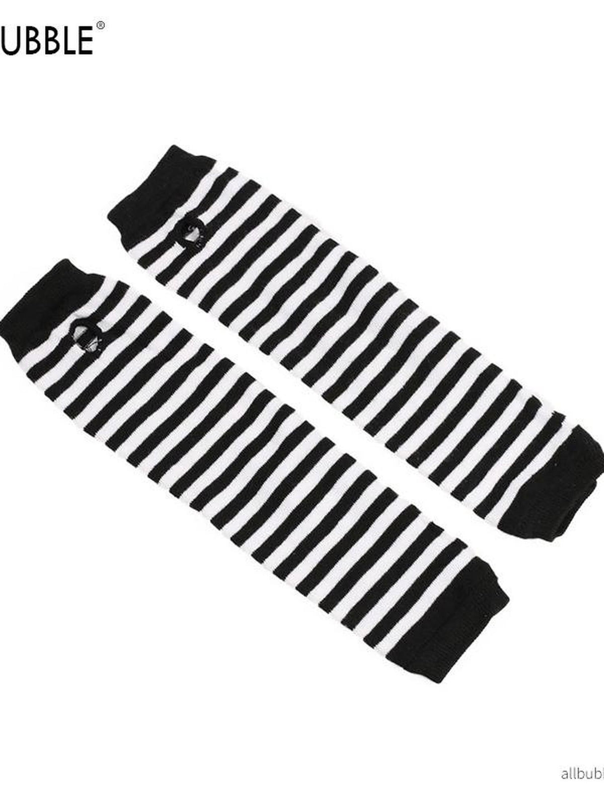 allbubble Striped Half Finger Cotton Women's Arm Warmers