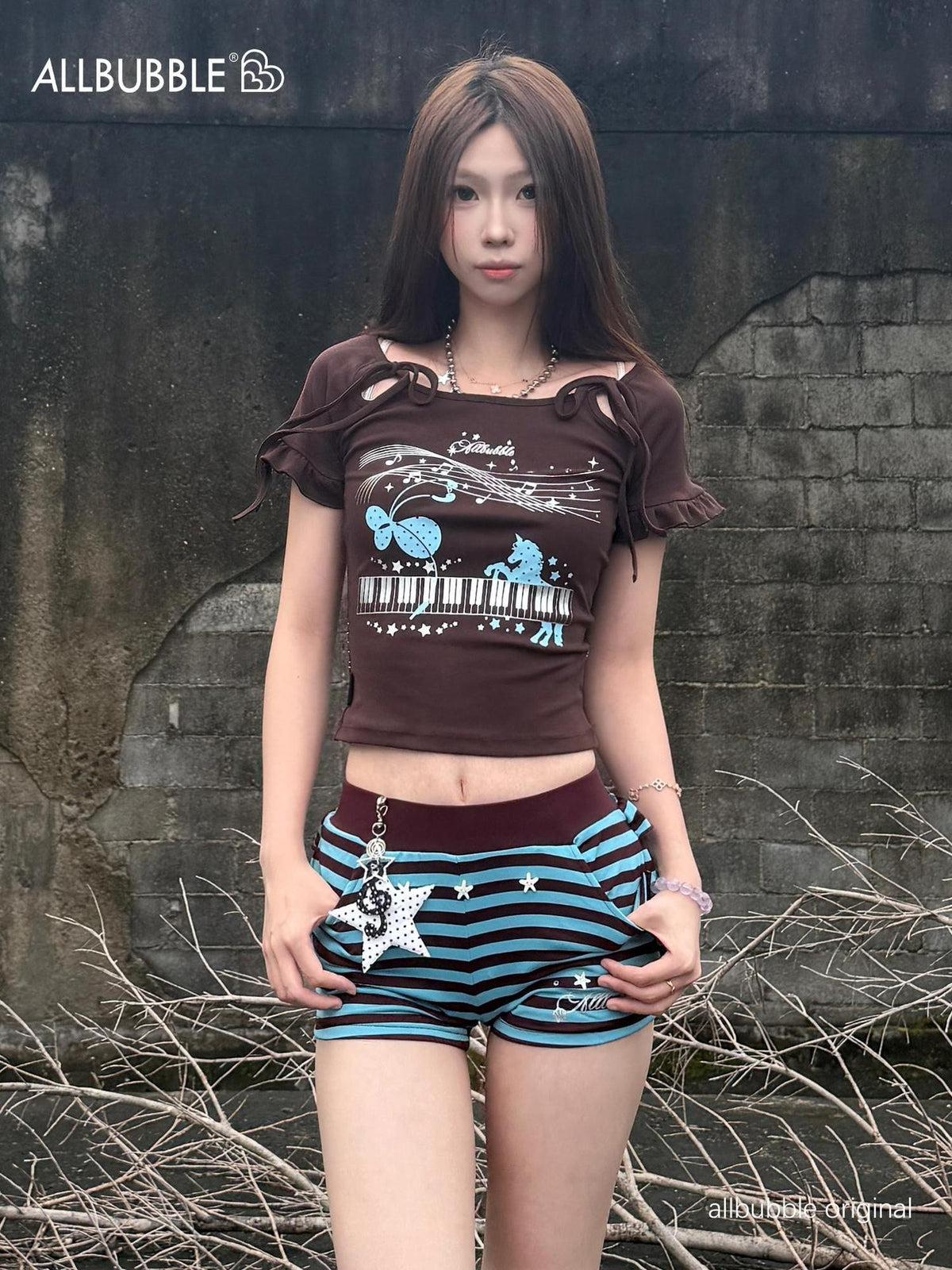 allbubble Striped Print Mid Rise Straight Fit Women's Chino Shorts
