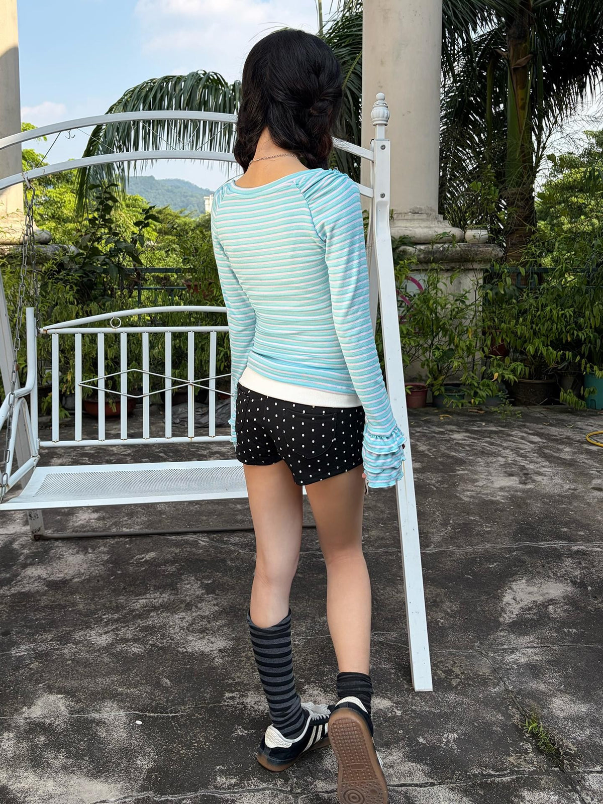 allbubble Striped Print V-neck Slim Fit Knit Women's Long Sleeve T-shirts