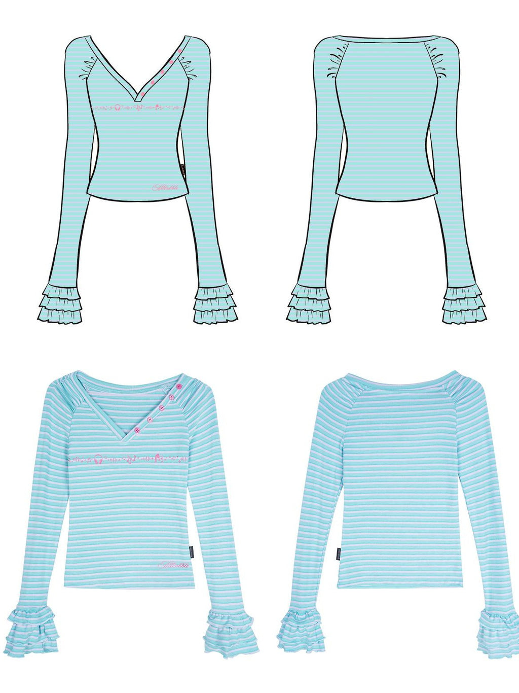 allbubble Striped Print V-neck Slim Fit Knit Women's Long Sleeve T-shirts