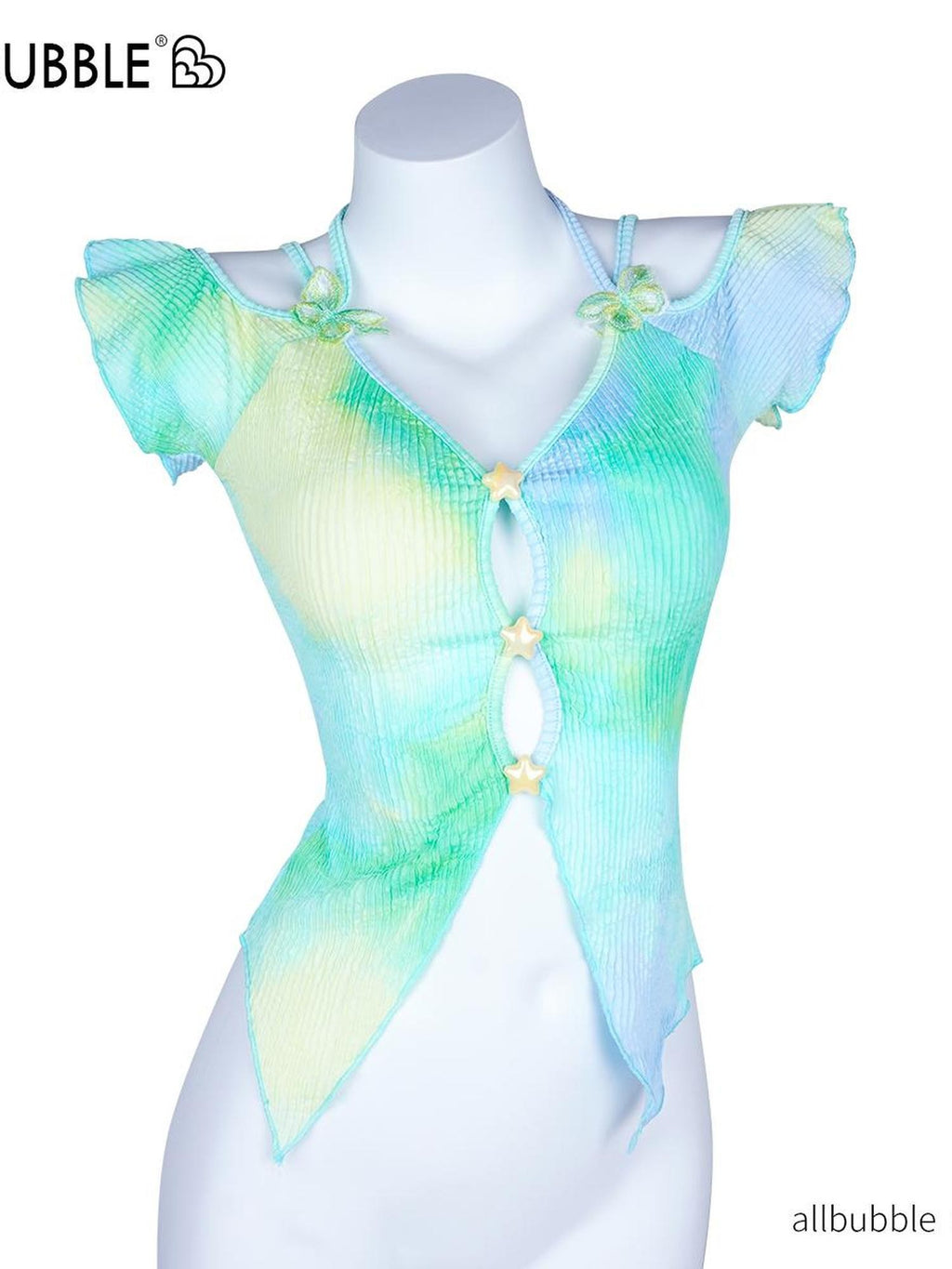 allbubble Tie Dye Ruffle Trim Cutout Slim Fit Women's Polyester Tank Tops