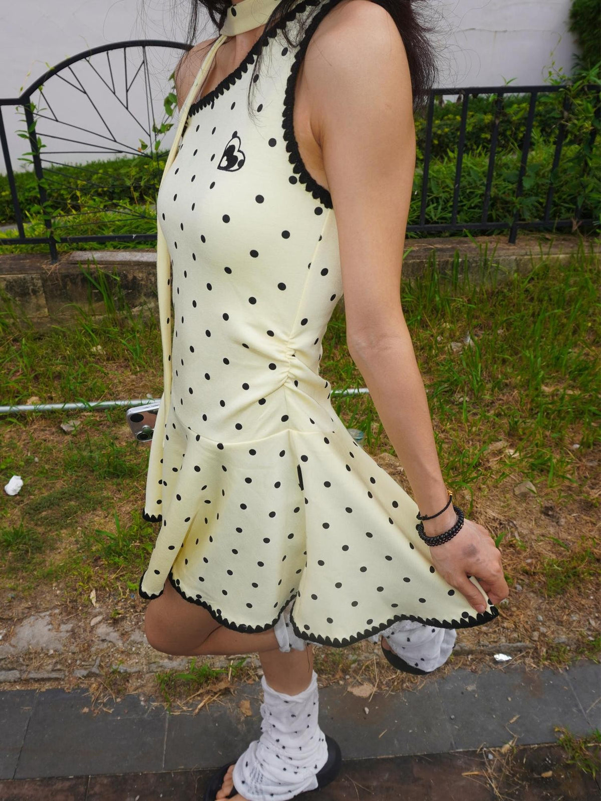 allbubble Vintage Polka Dot Color Block Sleeveless Women's Halter Mini Dresses