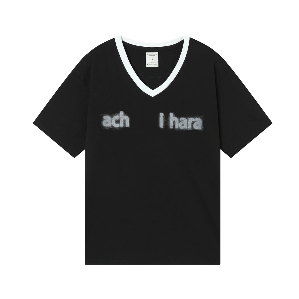Achihara_Ice_Block_V-neck_Loose_Letter_Print_Women'S_Lyocell_Short_Sleeve_T-Shirts_MISSTT