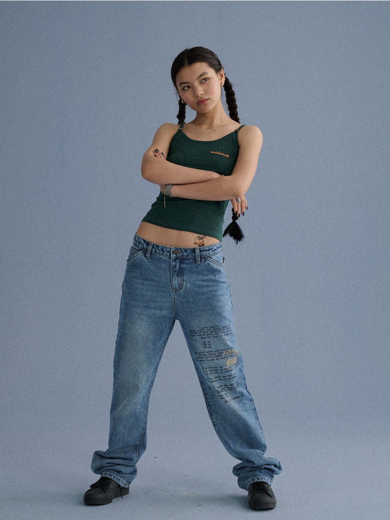 Achihara Green Slim Cropped Round Neck No Padding Women'S Cotton Blend Camisoles