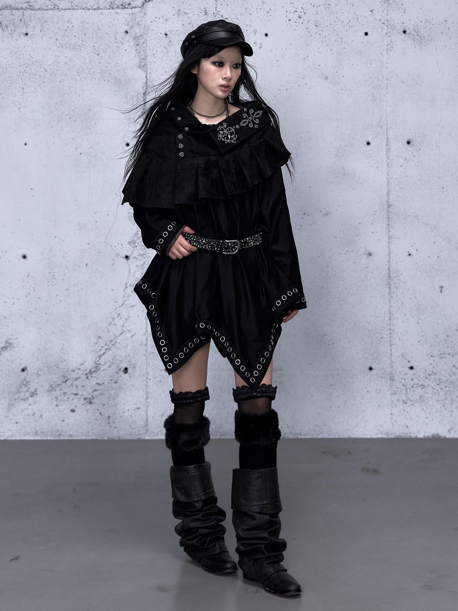NO ROMANCE Edgy Asymmetrical High Waist A Line Loose Gothic Pu Suede Patchwork Maxi Skirts
