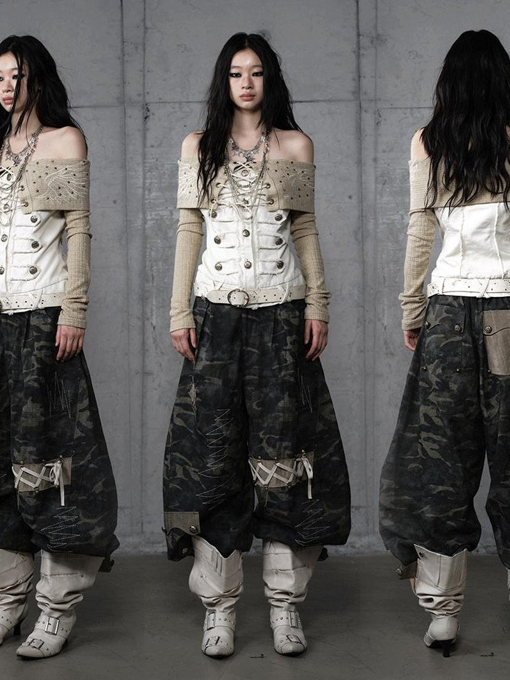 NO ROMANCE Vintage Patchwork Rhinestone Knit Women Washed Gray Long Sleeve T-Shirts