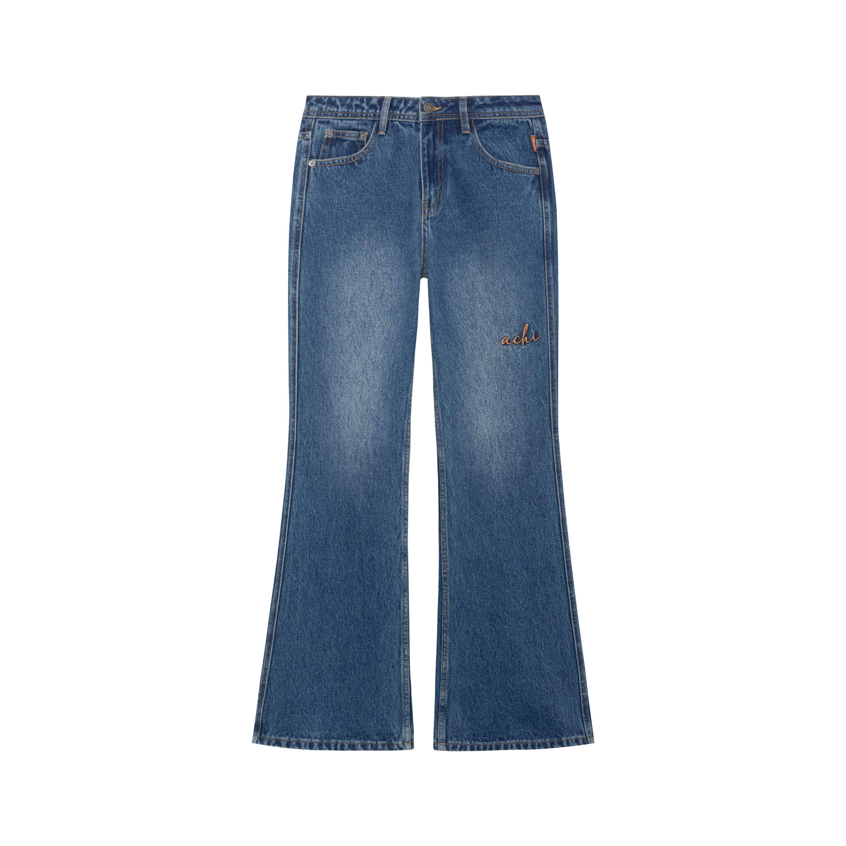 Achihara_Slight_Embroidered_Distressed_Wash_Slim_Women'S_Denim_Flare_Jeans_MISSTT