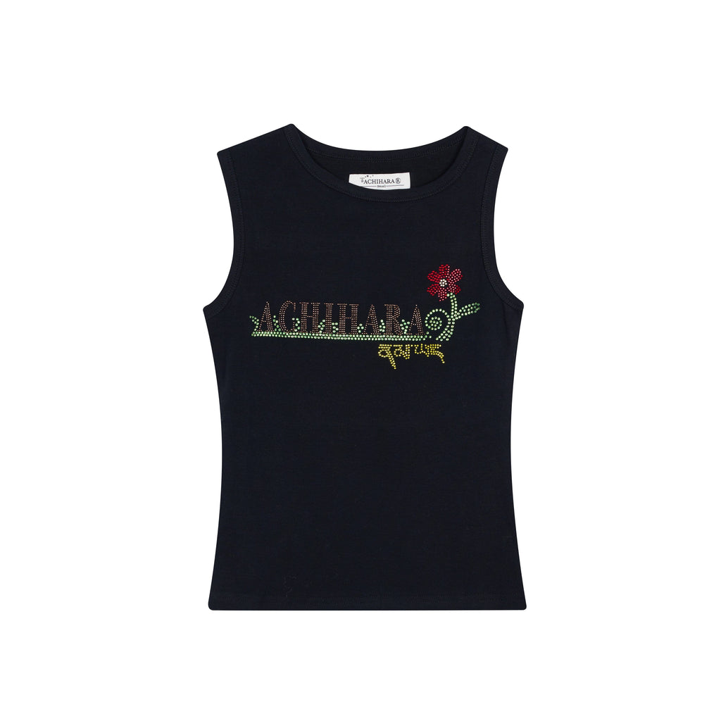 Achihara_Hotfix_Rhinestone_Letter_Print_Women'S_Cotton_Stretch_Tank_Tops_MISSTT