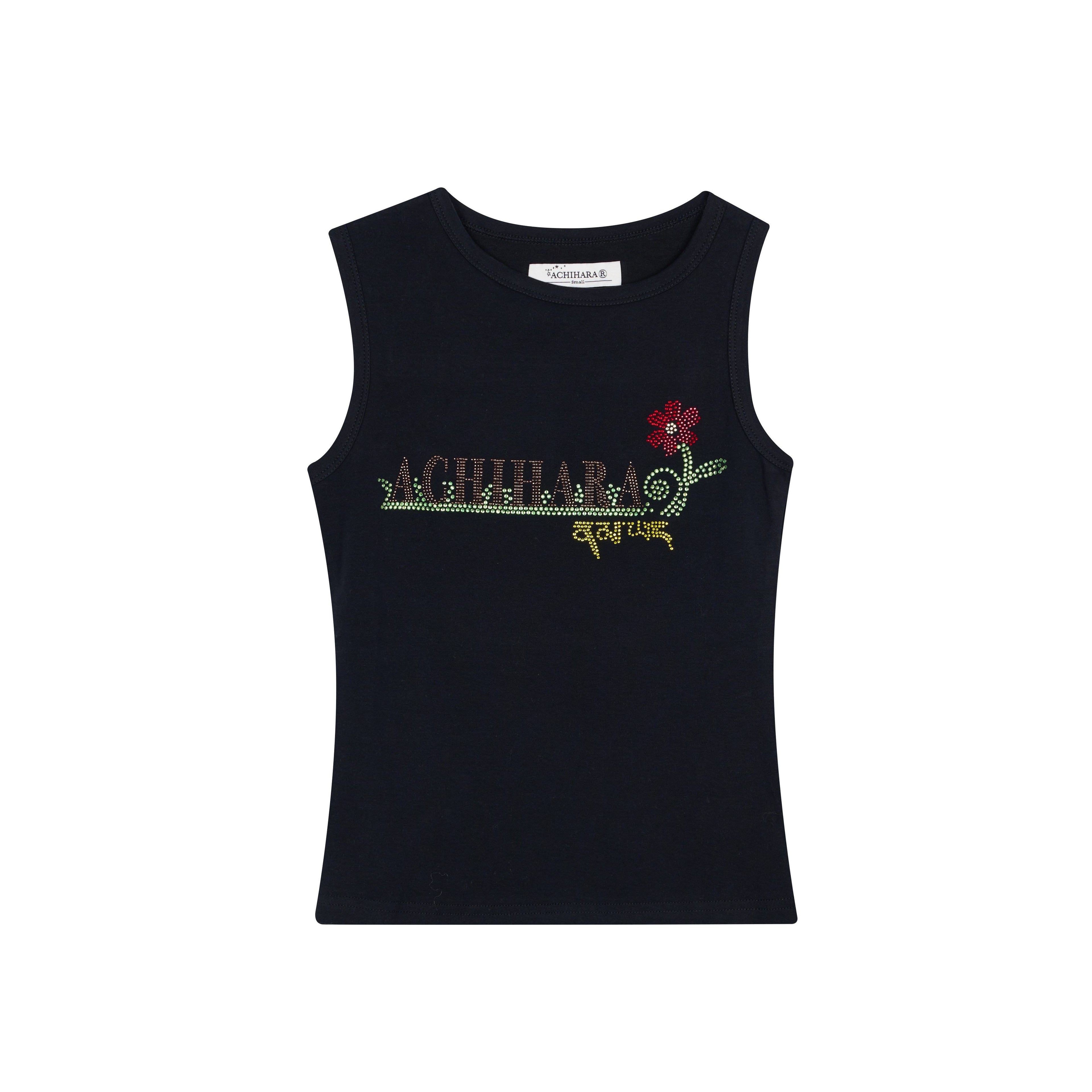 Achihara_Hotfix_Rhinestone_Letter_Print_Women'S_Cotton_Stretch_Tank_Tops_MISSTT