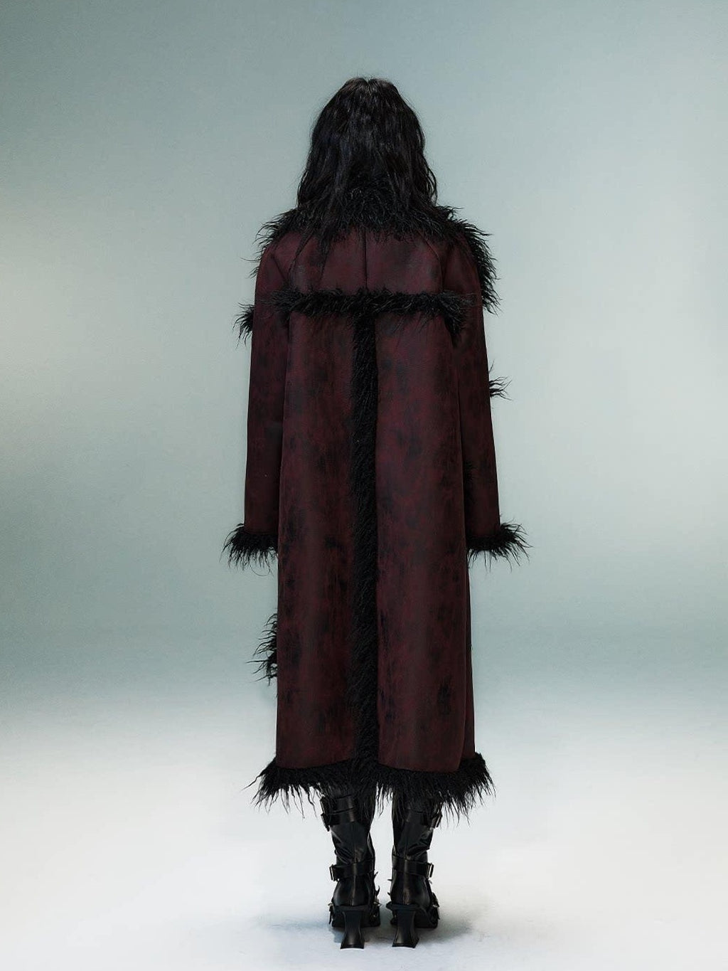 Frustration Garden Thick Oversized Asymmetric Raglan Sleeves Punk Street Women Black Red Long Coats