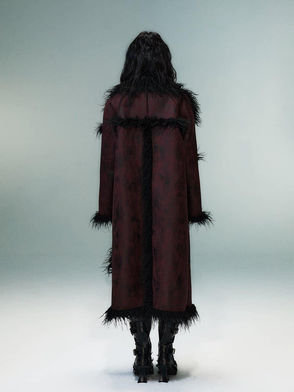 Frustration Garden Thick Oversized Asymmetric Raglan Sleeves Punk Street Women Black Red Long Coats
