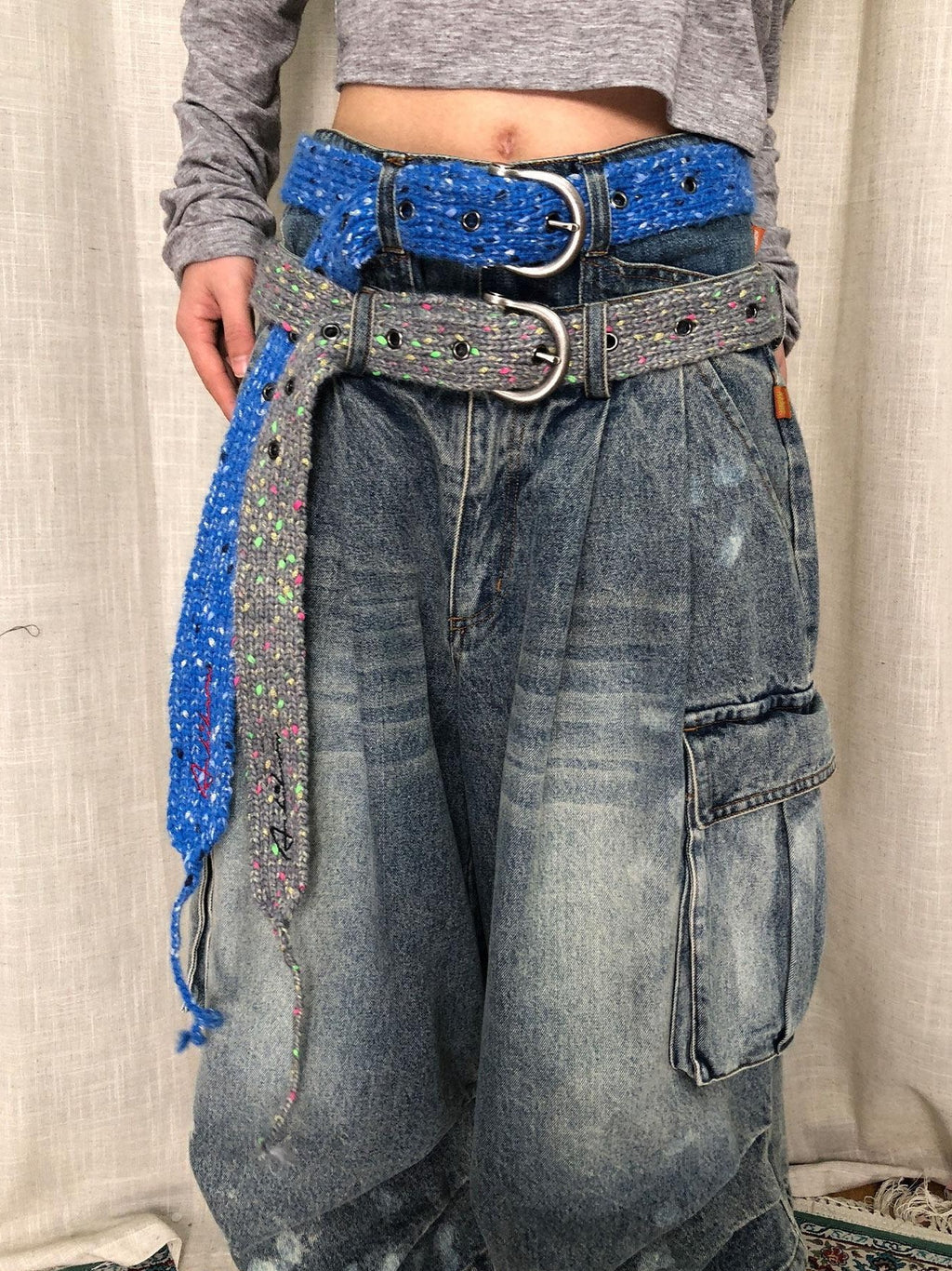 Achihara Multicolor Chunky Knit Sport Style Women'S Adjustable Thick Stitch Belts